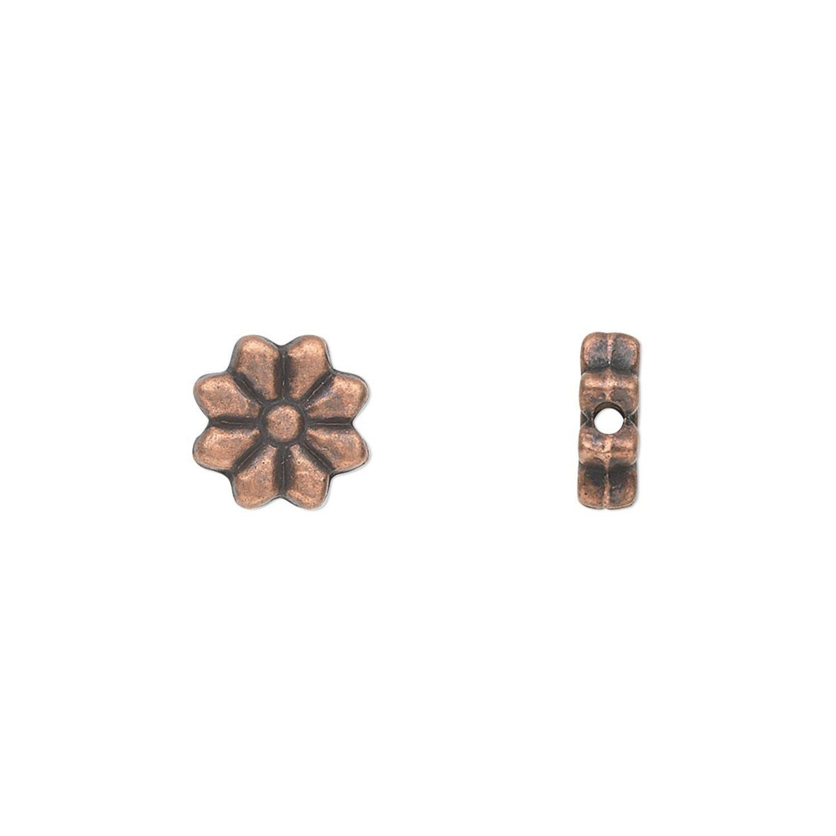 Antiqued Copper Plated Pewter Flower Beads 9x9mm — 50 pcs