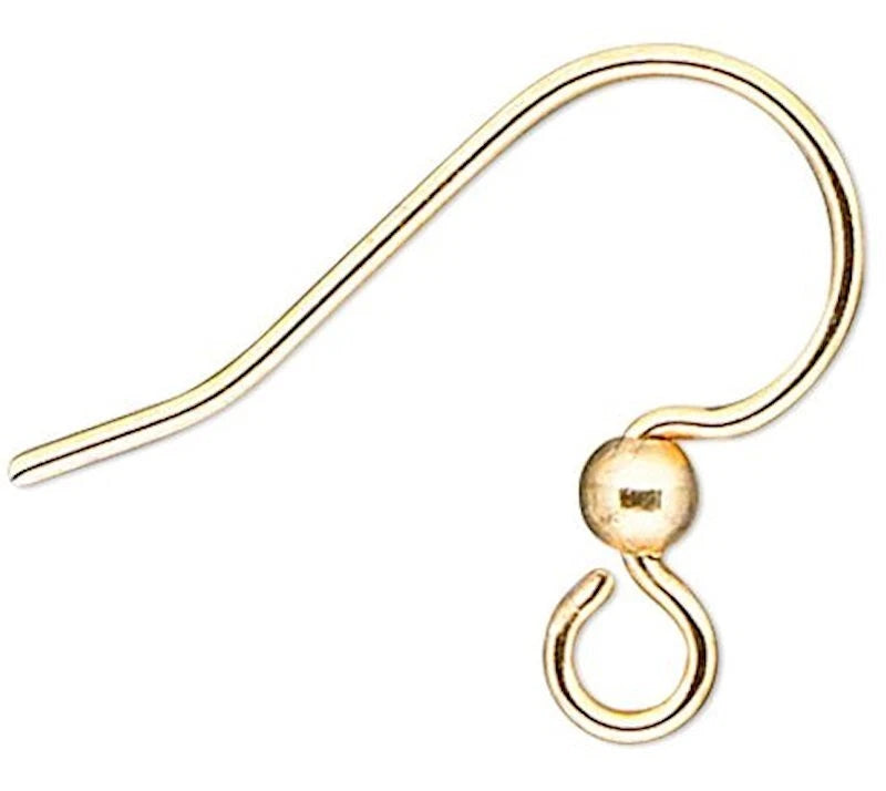 Gold Plated Surgical Steel Fishhook Ear Wires, 14x15mm 2.5mm Ball - Pack of 50