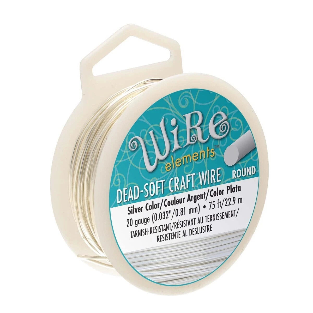 Beadsmith Non-Tarnish Silver Plated Copper Round Wire, 20 Gauge, 75 Feet