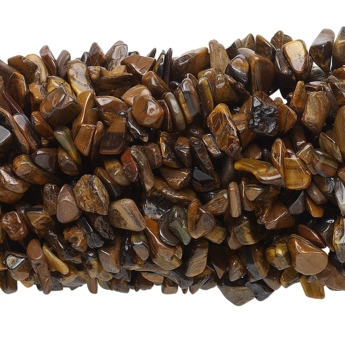 34" Strand Heated Brown & Gold Tigereye 4-12mm Chip Beads with 0.5-1.5mm Hole