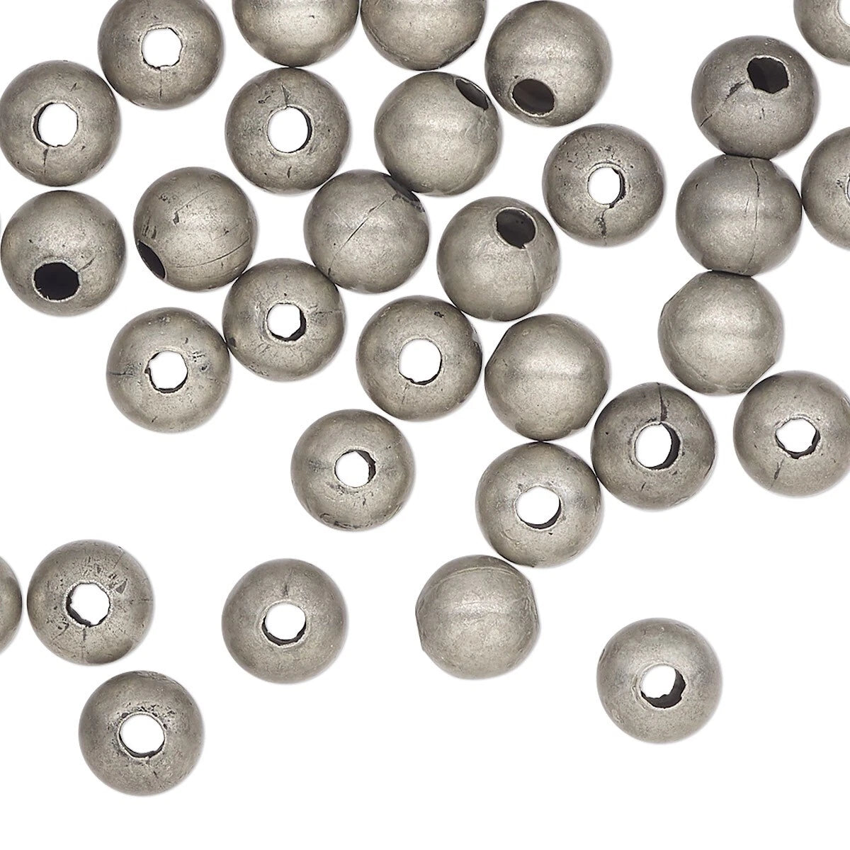 Antiqued Silver Plated Steel Round Beads, 6mm, 100 pcs