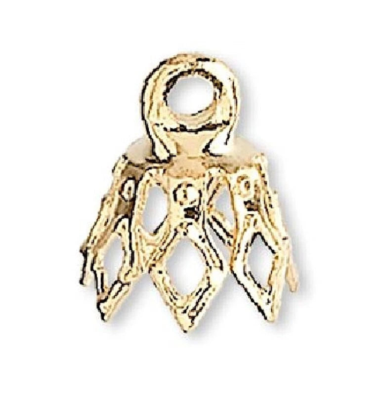 Gold Plated Brass Filigree Bell Bead Caps, 8x5.5mm 7-Prong - Pack of 100