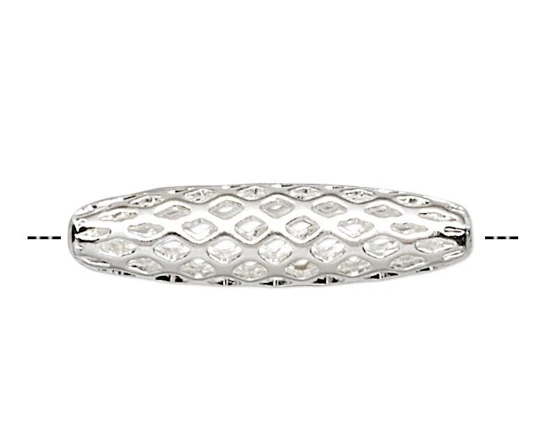 Silver Plated Brass Cut-Out Weave Oval Beads, 19x5mm
