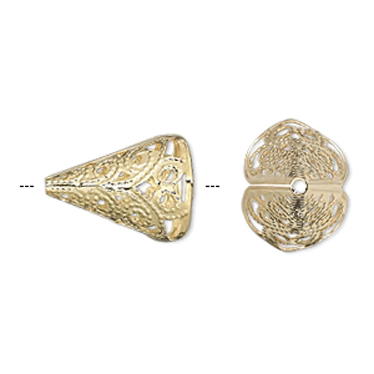 Gold Plated Brass Filigree Cone Bead Caps, 12x16mm, 10 pcs