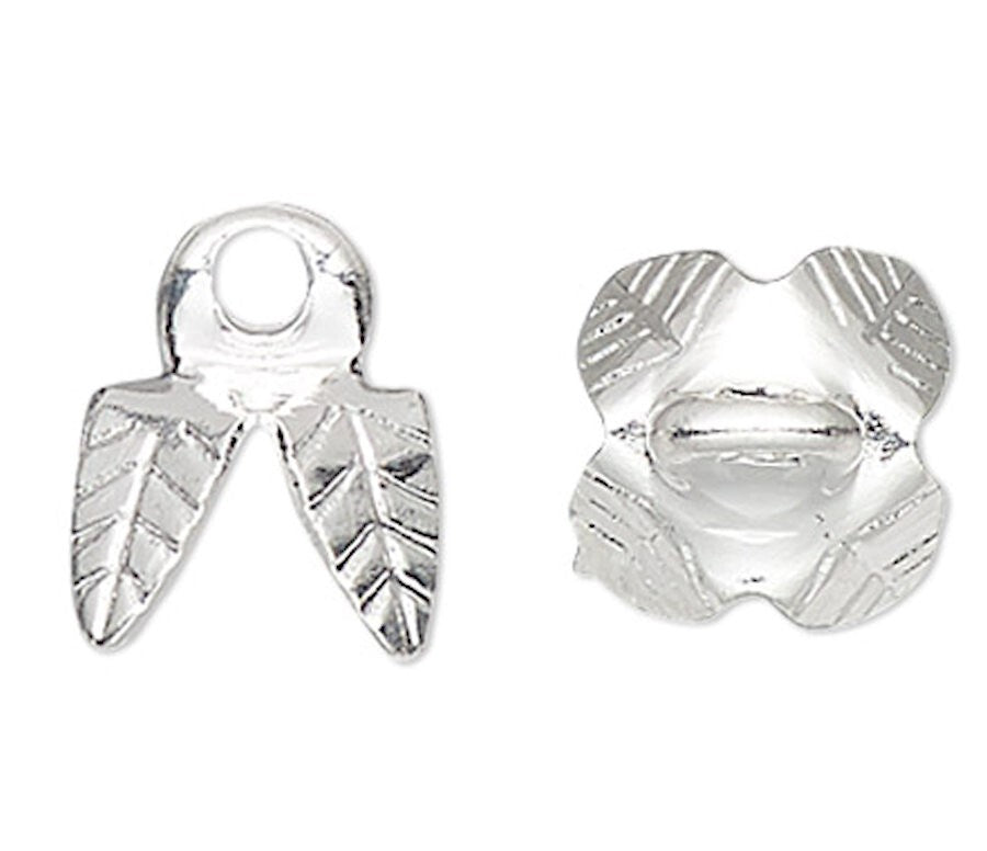 Silver Plated Brass Leaf Prong Bell Bead Caps, 6x5mm