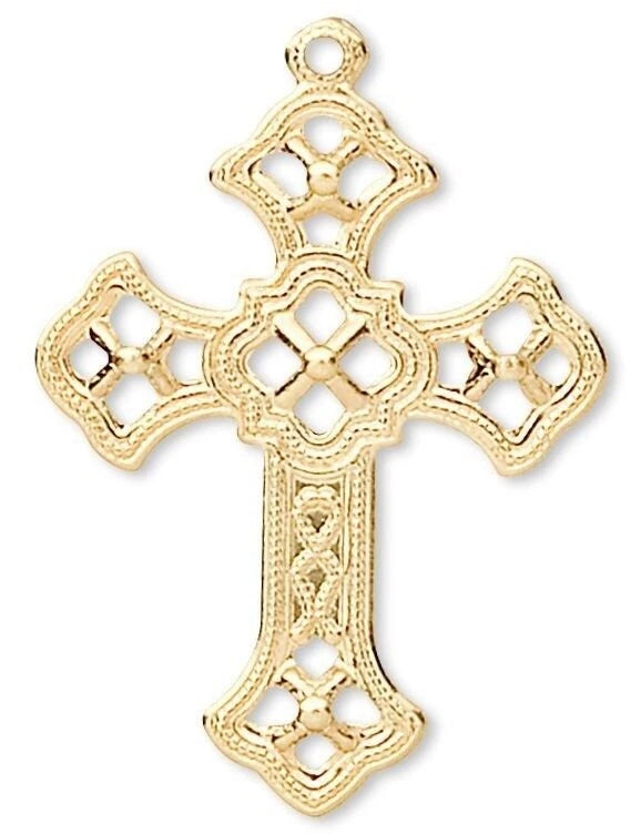 Gold Plated Brass Filigree Cross Drop Charms 24x18mm – 50 pcs