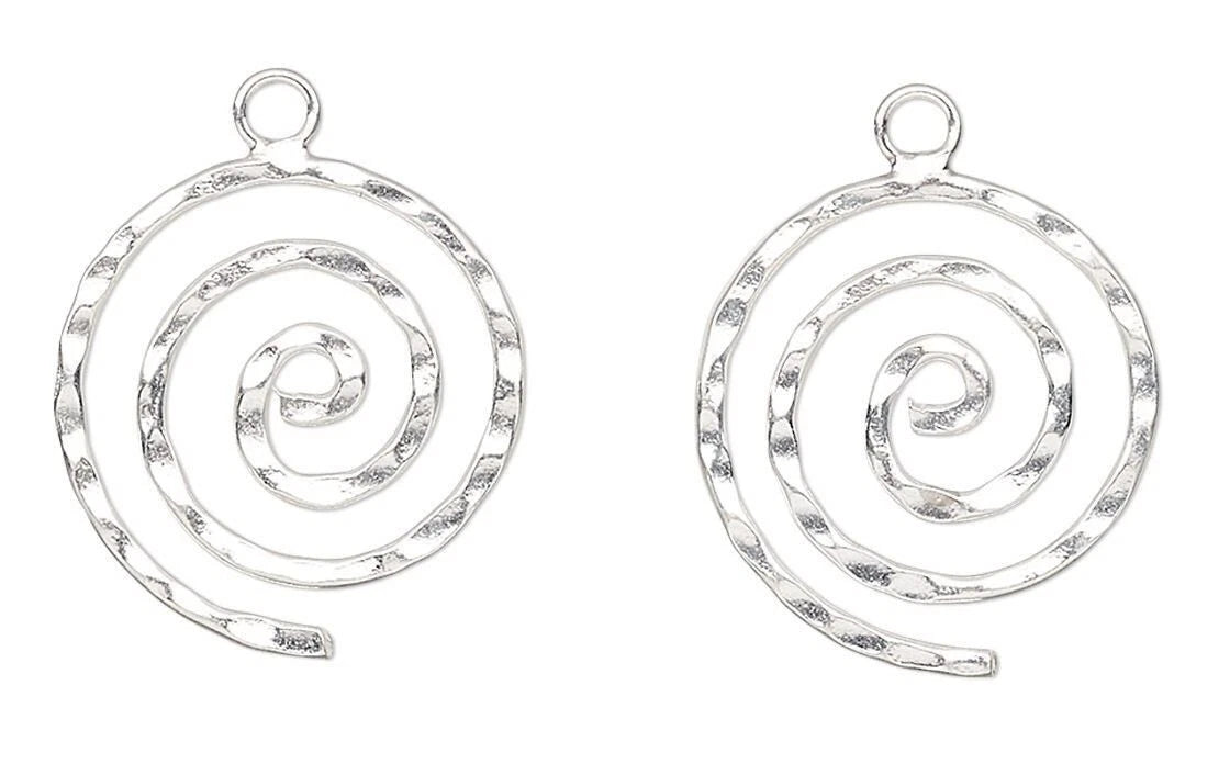 Spiral Charm, Sterling Silver Double-Sided Hammered 15x16mm, 2 pcs