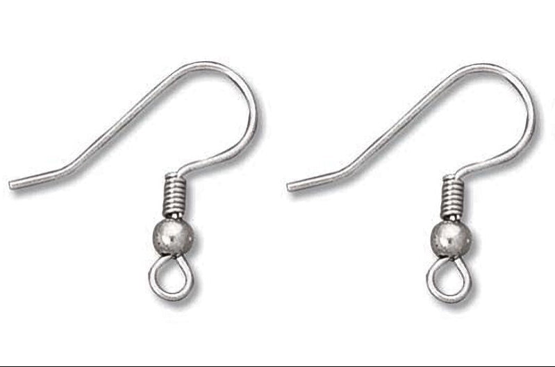 Three silver fishhook ear wires with swivel balls and loop ends, arranged side by side on a plain white background.