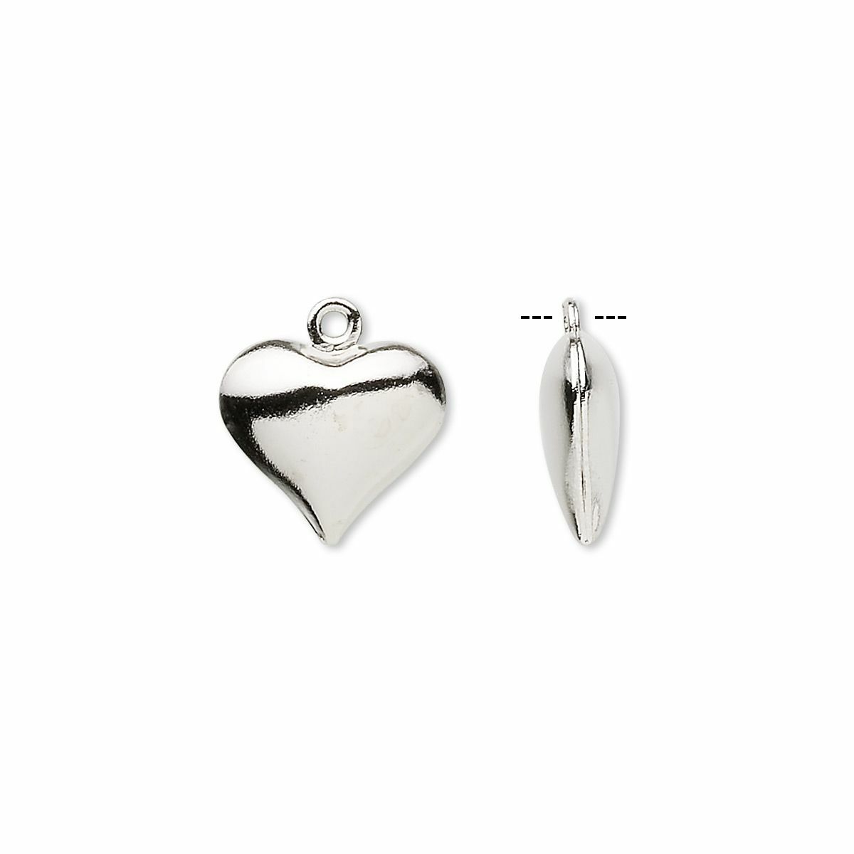 Puffy Heart Charms, Brass — Gold Plated or Silver