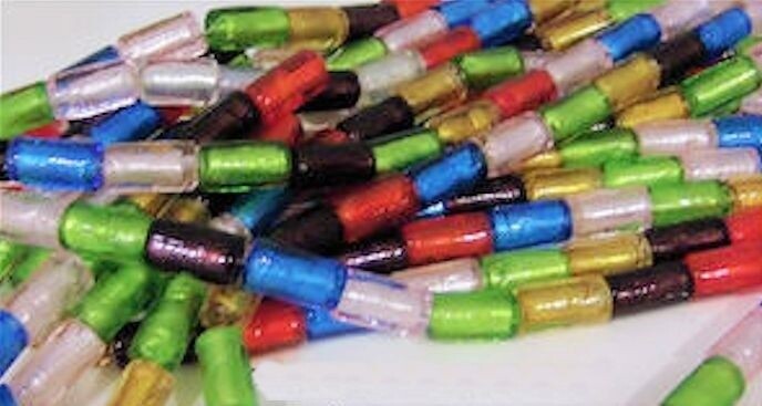 Lampwork Glass Silver Foil Assorted 12x18mm Tube Barrel Beads, 1 Strand (approx. 20-22)