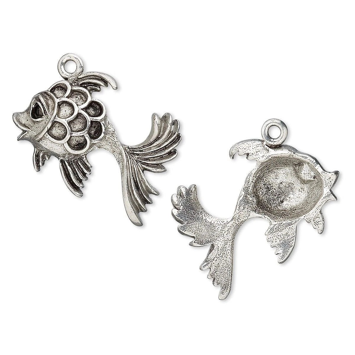 Antiqued Pewter Fancy Goldfish Charms 30x29mm – 2 pcs