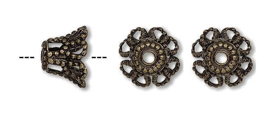 Antiqued Gold Brass Filigree Basket Bead Caps 7x5mm, Pkg of 100
