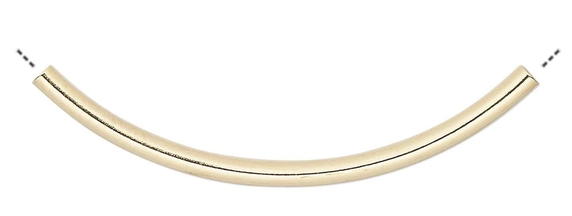Curved Tube Bead, Gold Plated Brass 38x2mm, 144 pcs
