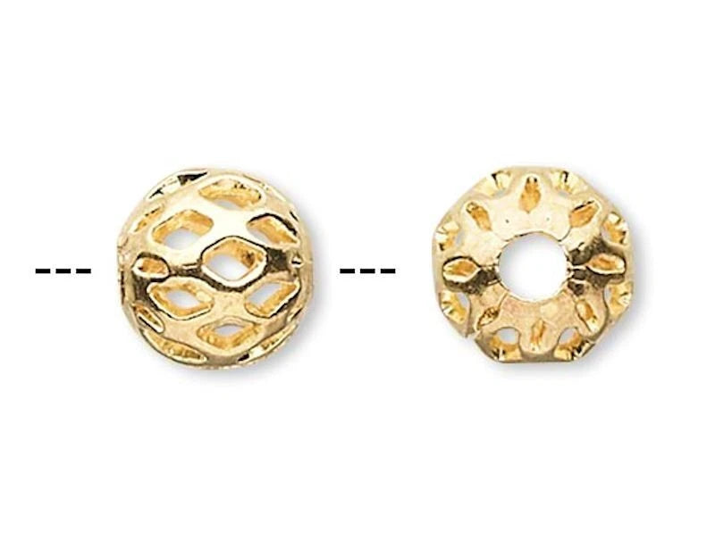 Gold Plated Brass Filigree Cut-Out Round Spacer Beads, 4mm, 100 pcs
