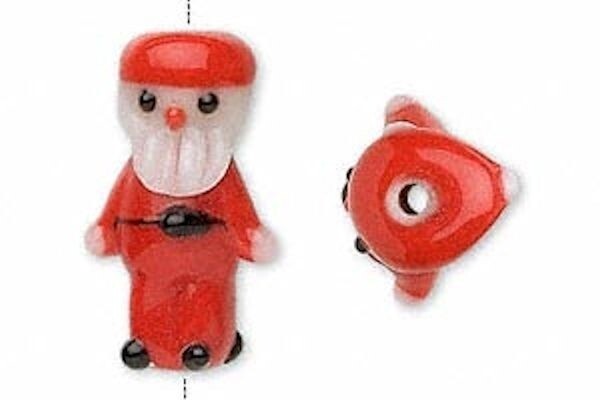 Lampwork Glass Red Standing Santa 24x14mm Beads, 2 pcs