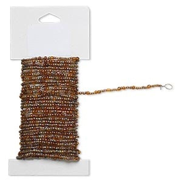 Beaded Wire, Pre-Strung Glass Seed Beads on Brass Wire, 15 Feet