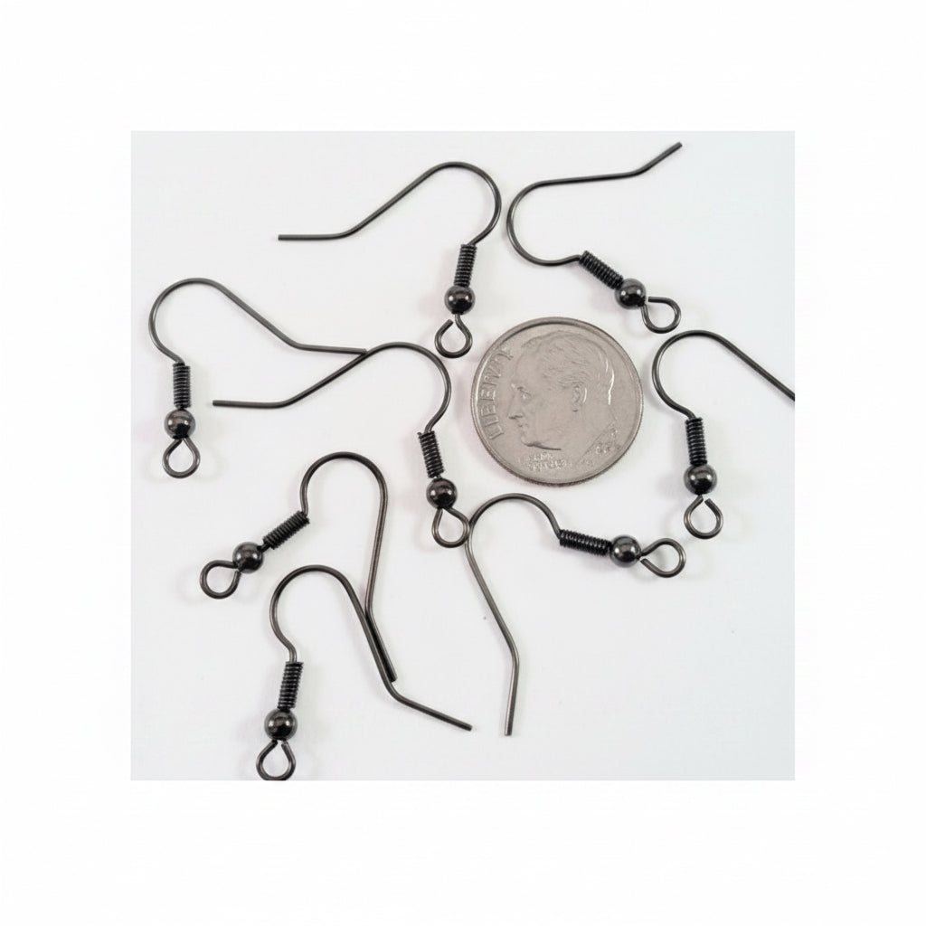 Gunmetal Fishhook Ear Wires with Ball & Coil, 22mm, 20 gauge, 23 pairs