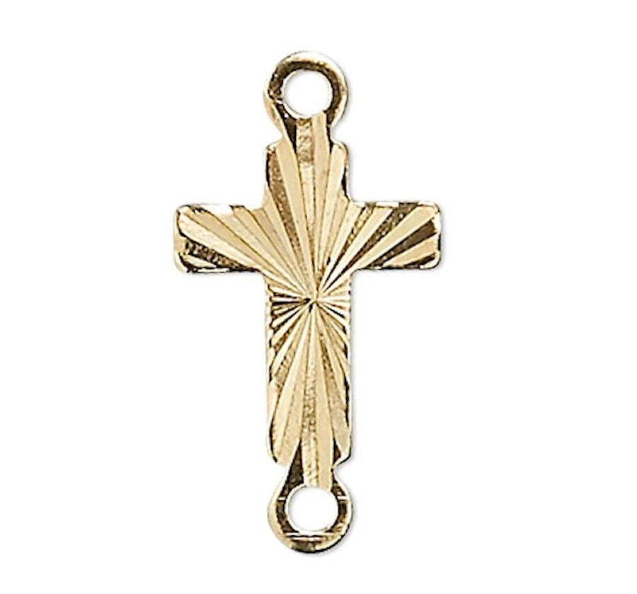 Link Connectors, 100 Gold Plated Brass 10x7mm Corrugated Cross