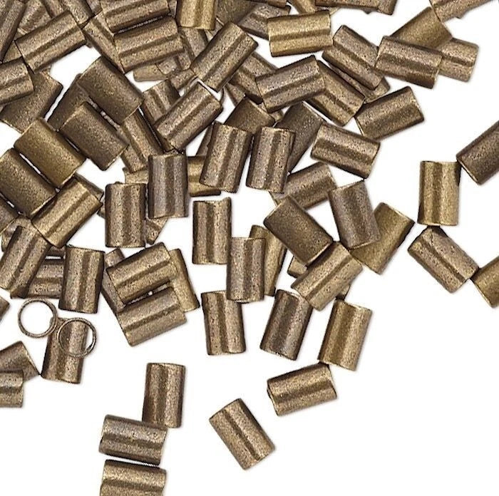 Antiqued Gold Plated Brass Crimp Tubes, 3x2mm, 100 pcs
