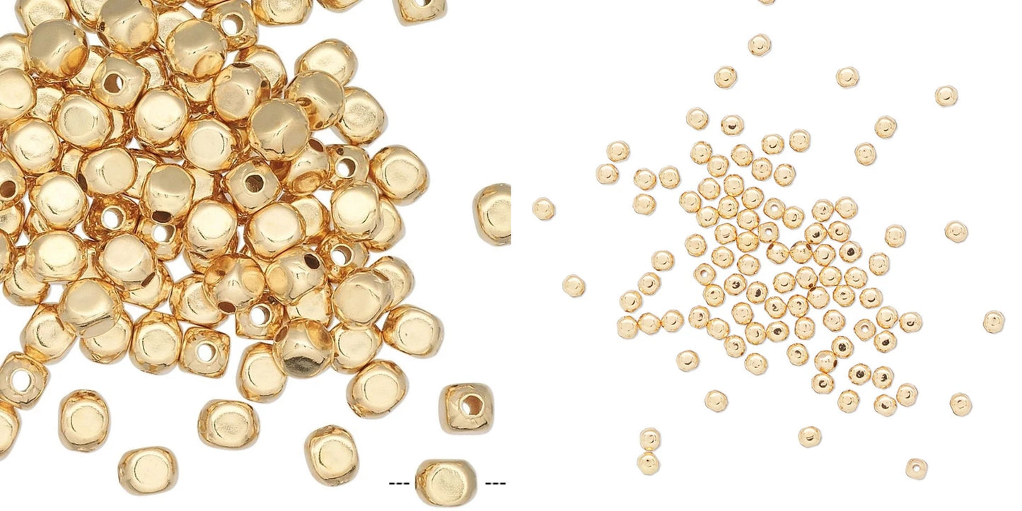 Gold Plated Brass Rounded Square Spacer Beads, 2mm, 100 pcs