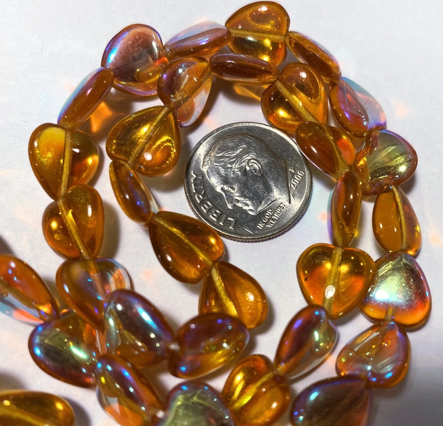 Czech Honey AB Pressed Glass Heart Beads, 10mm, 1 Strand (approx. 45)