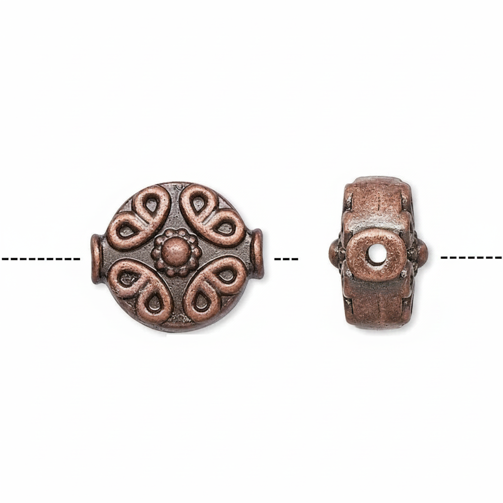 Antiqued Copper Pewter Filigree Flat Coin Beads, 10mm, 10 pcs