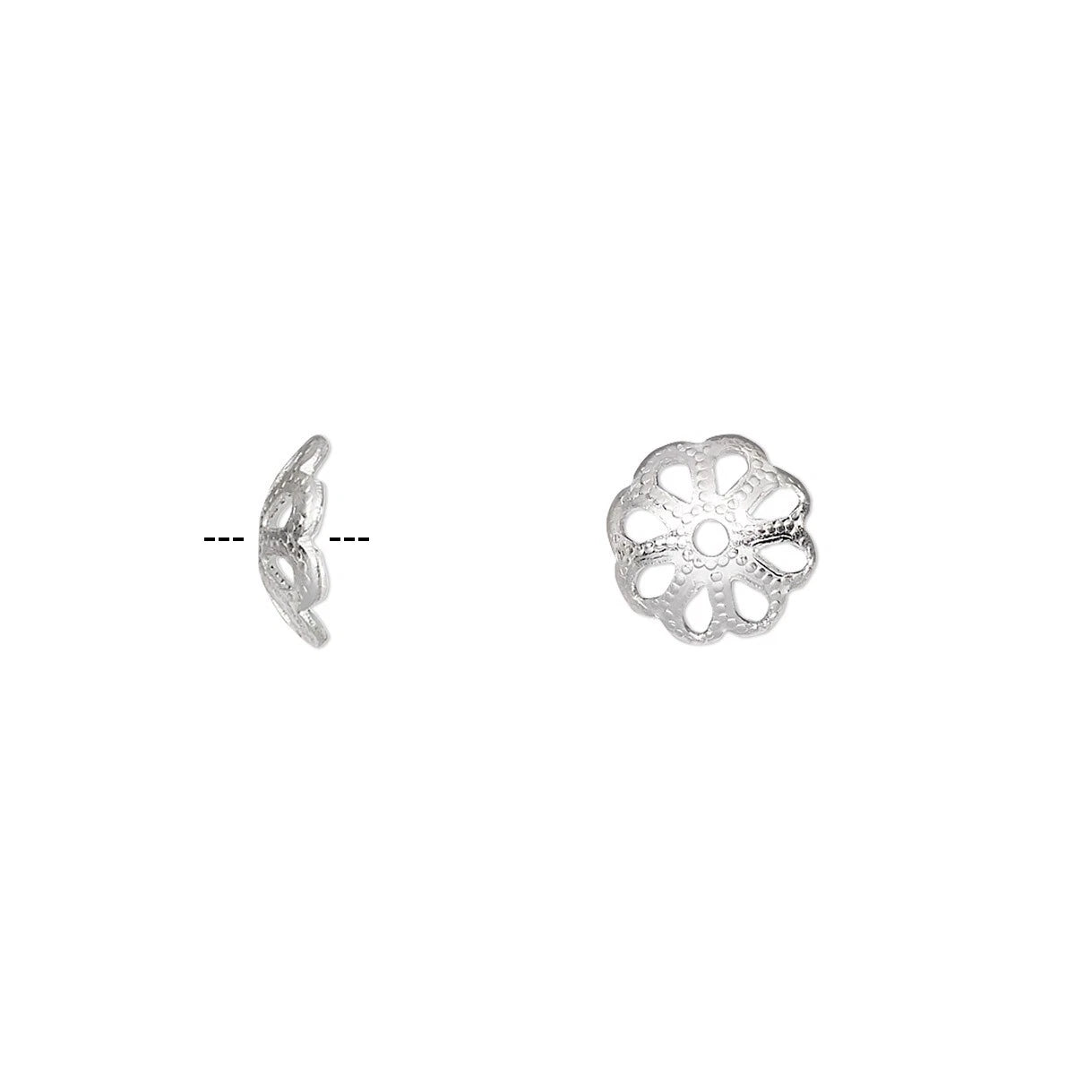 Silver Finished Aluminum Filigree Bead Caps, 8x2mm, 100 pcs