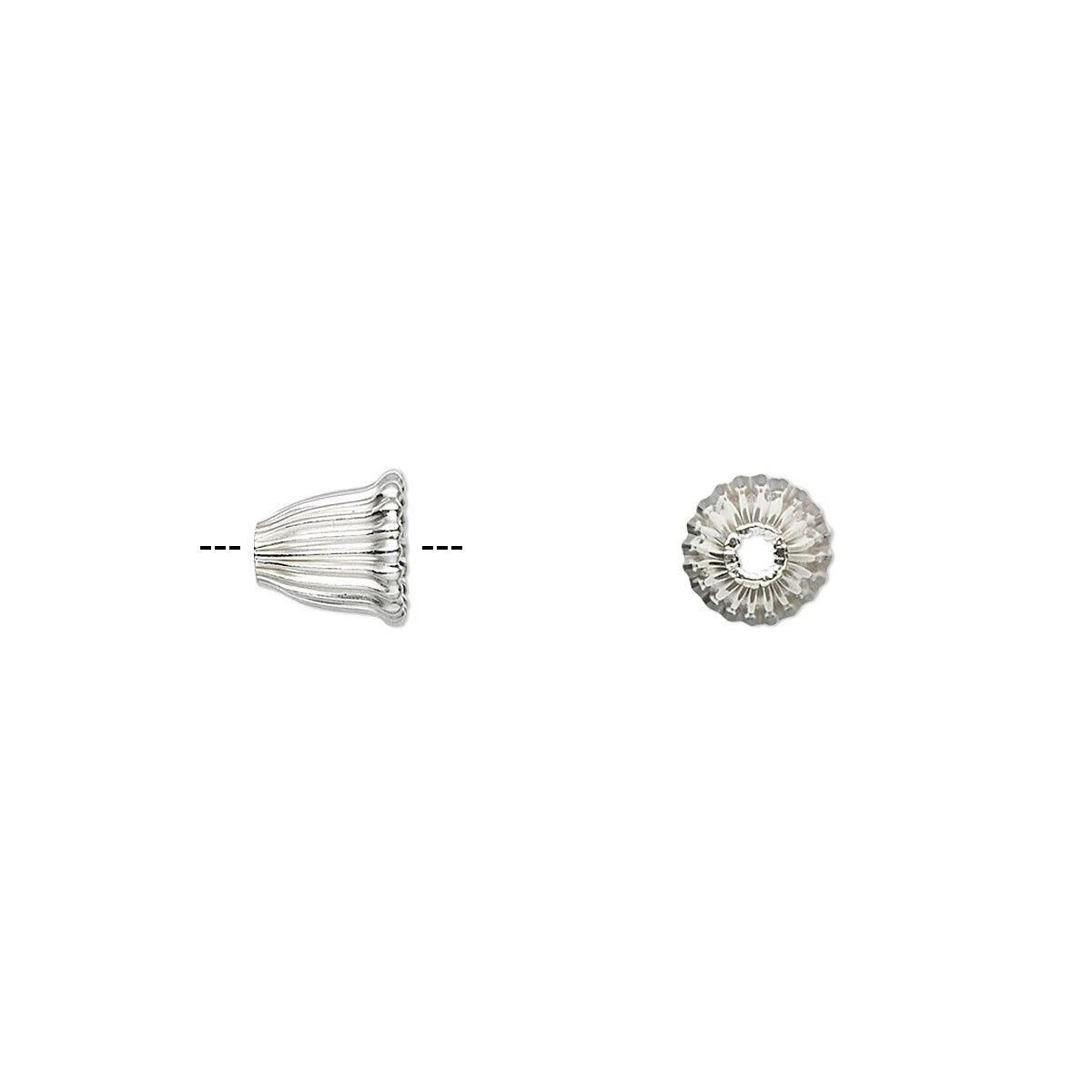 Sterling Silver Corrugated Bell Shaped Bead Caps, 6x6mm, 10 pcs
