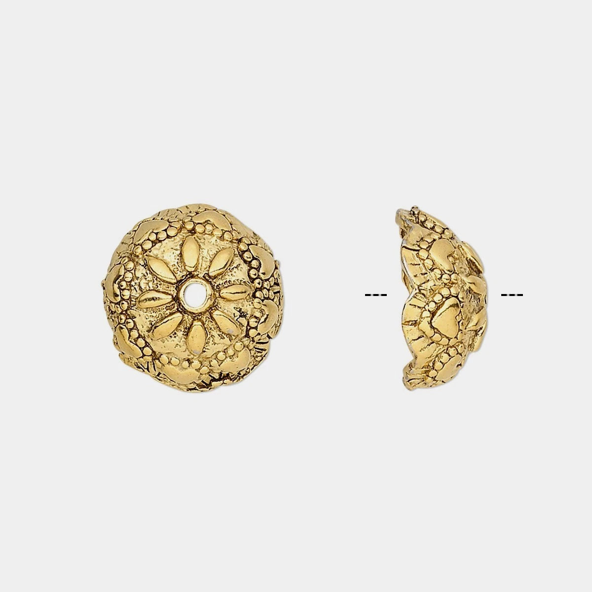 Antiqued Gold Pewter Heart Flower Bead Caps, 13x6mm, 4 pcs