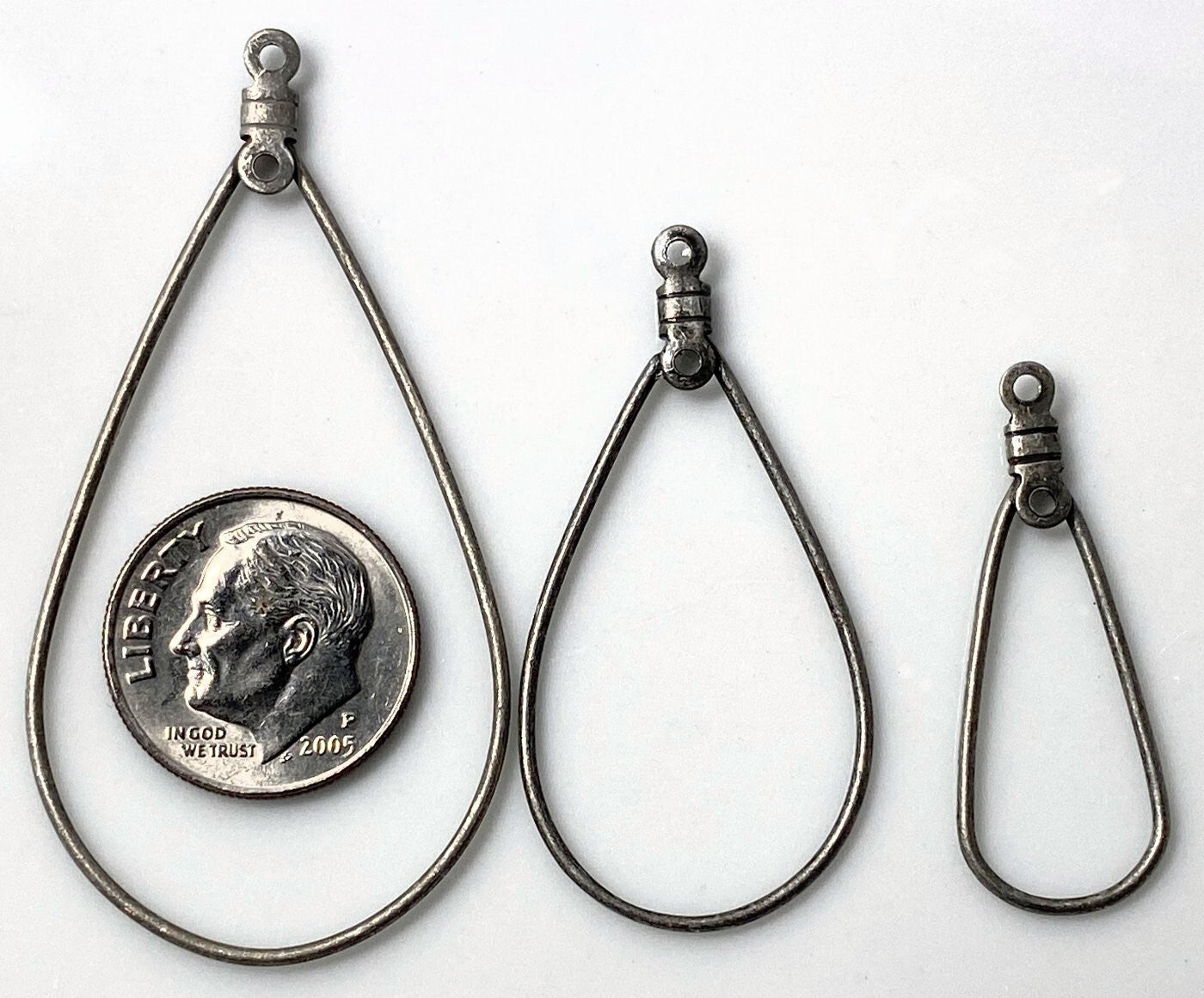 Antiqued Silver Plated Steel Teardrop Beading Hoop Assortment, 3 Sizes, 44 pcs