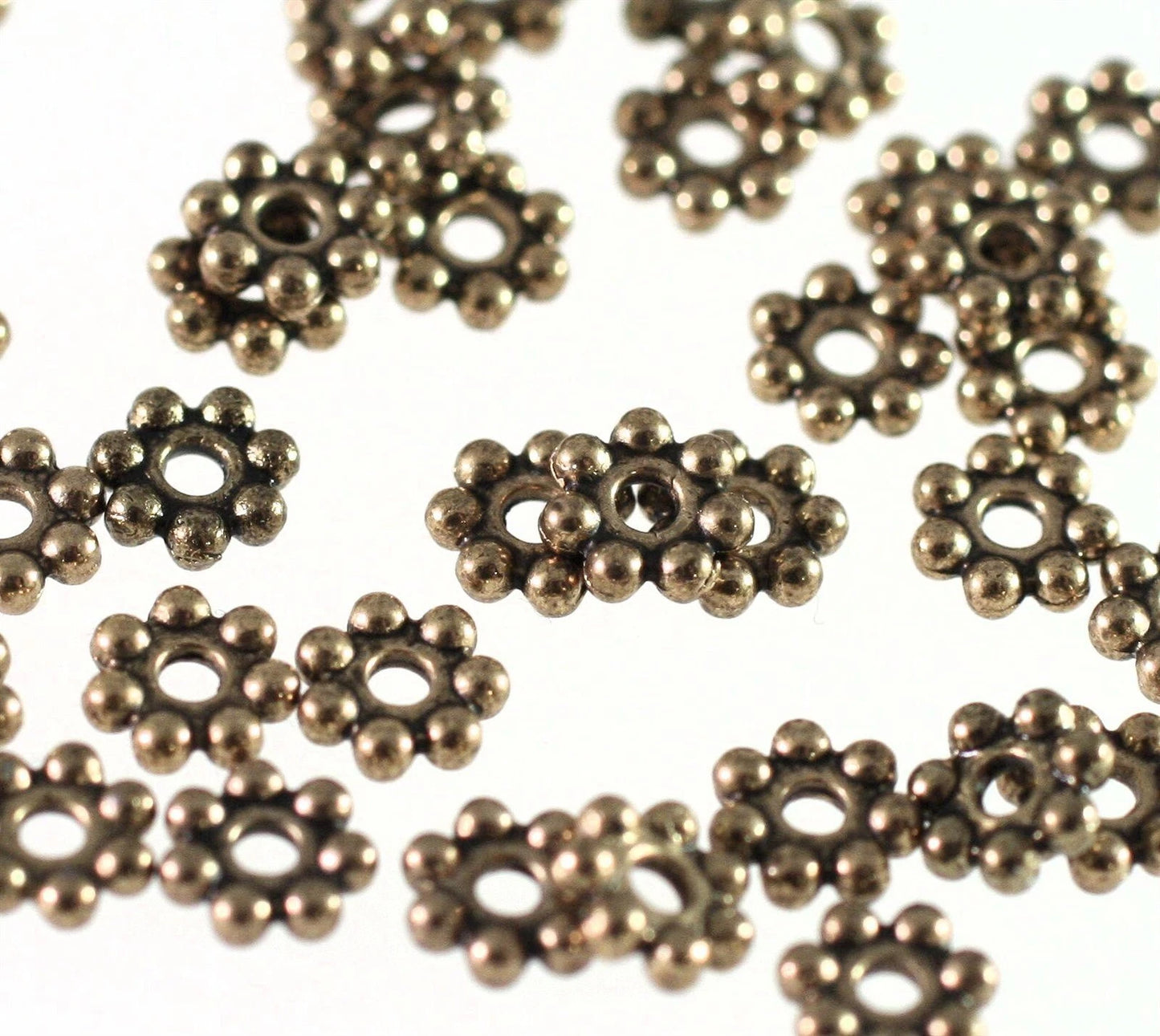 Antiqued Gold Plated Daisy Spacer Beads, 4x1.5mm, 1 Strand (approx. 240)