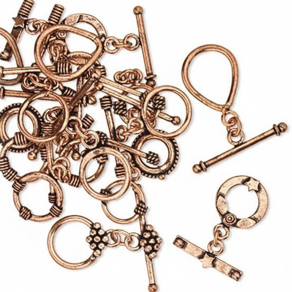 Antiqued Copper Toggle Clasps, Mixed Designs 15–20mm — approx. 15 pcs (50g)
