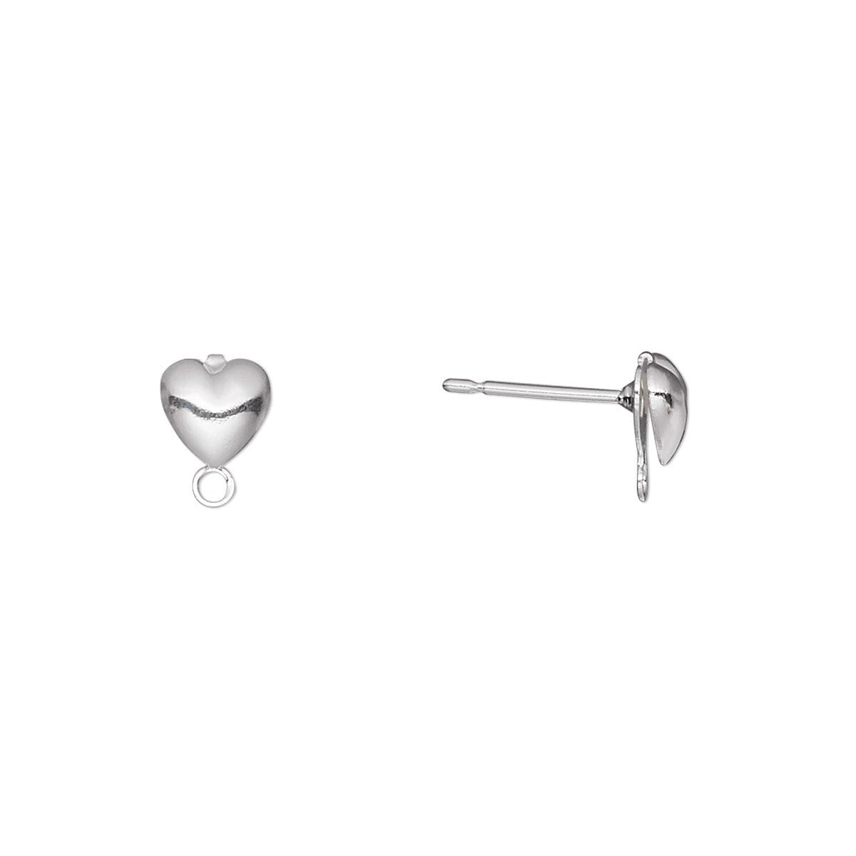 Silver Plated Brass & Stainless Steel Heart Earring Posts 6x6mm Closed Loop (100 pc)