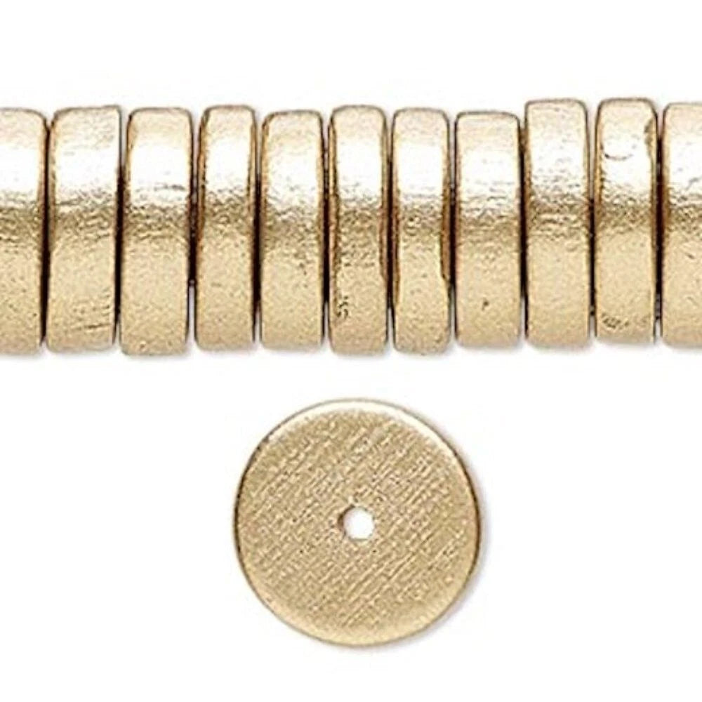 Metallic Gold Cheesewood Rondelle Disc Beads 15x4mm - 8 inch Strand