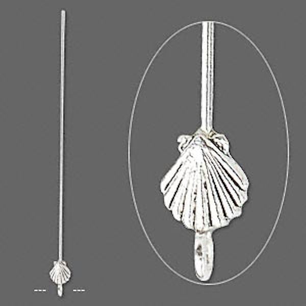 Head Pins, Antiqued Silver Seashell, 3-3.5 inch, 4 pcs