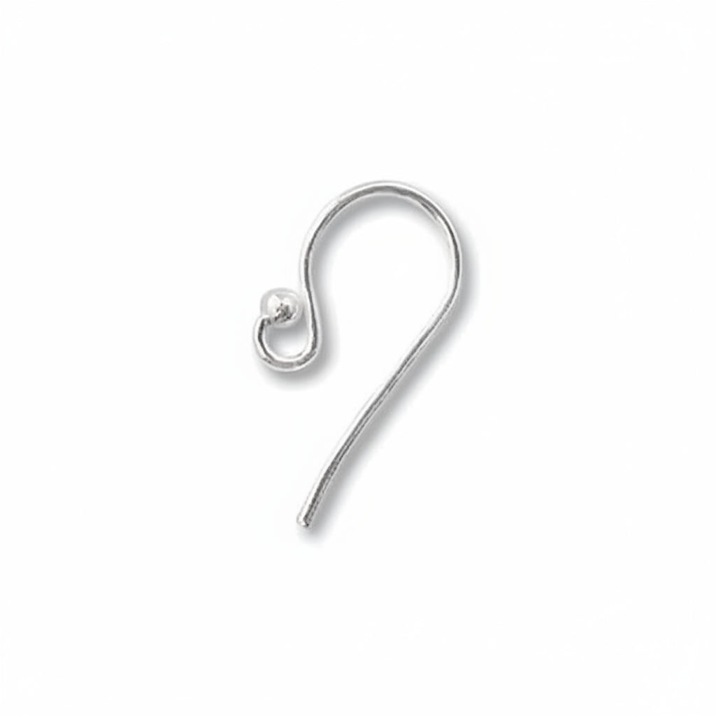 Sterling Silver Fishhook Ear Wires, 18mm, 2mm Ball, 20 Gauge, 50 pcs (25 Pairs)