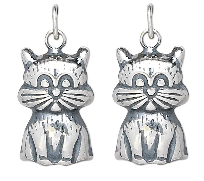 Sterling Silver Kitty Cat Charms with Jump Rings, 15x10mm, 2 pcs