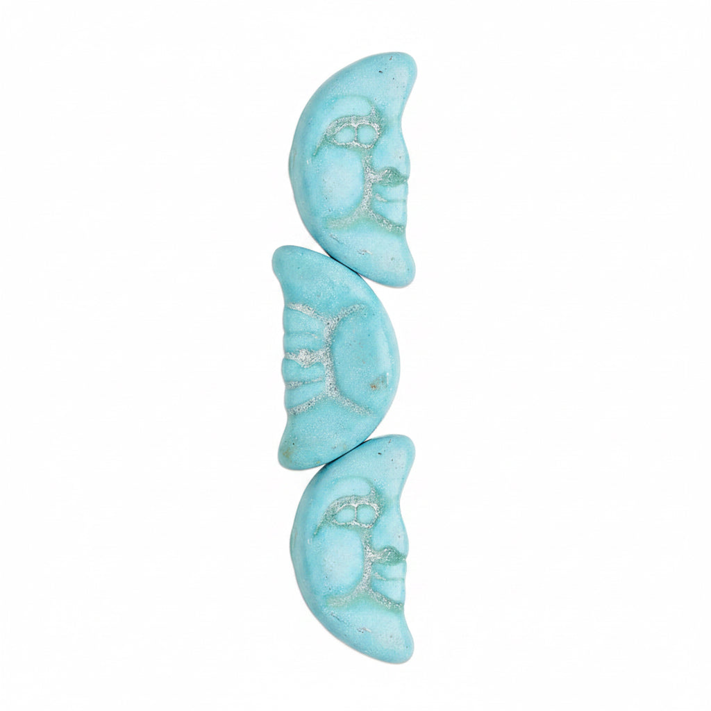 Light Blue Imitation Turquoise Double-Sided Moon Face Beads 18x9mm — 1 Strand