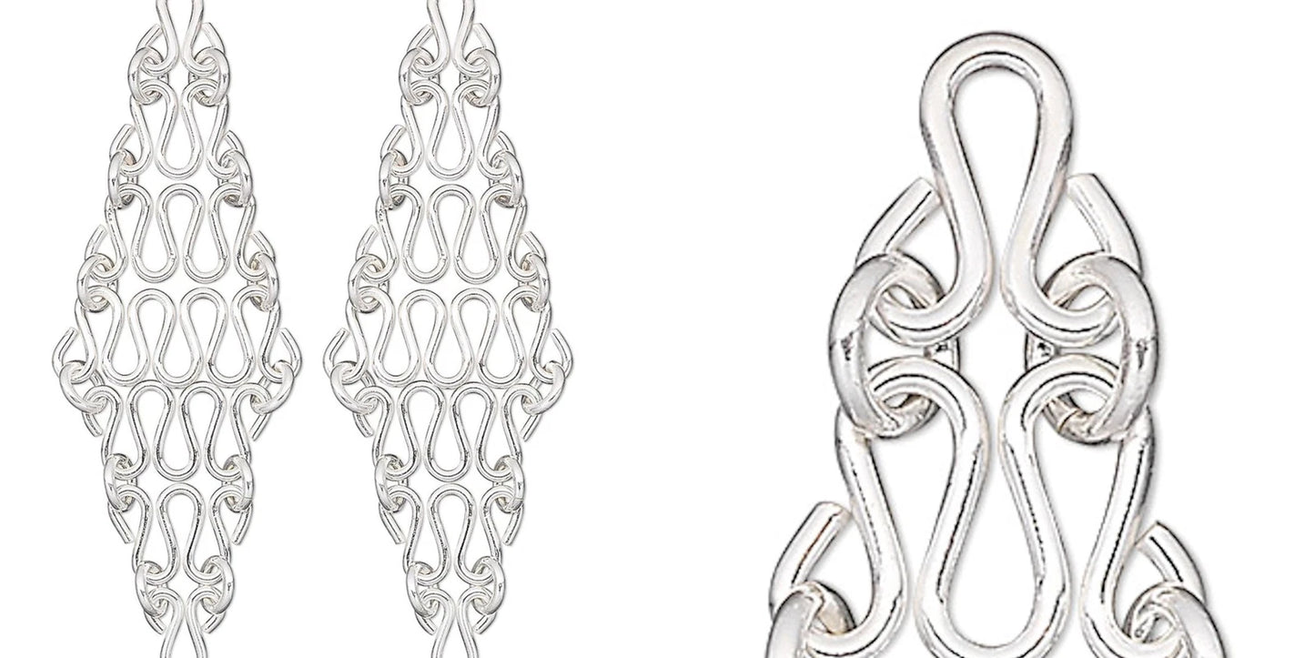 Sterling Silver Squiggly Chain Earring Connectors, 50x15mm, 2 pcs (1 Pair)