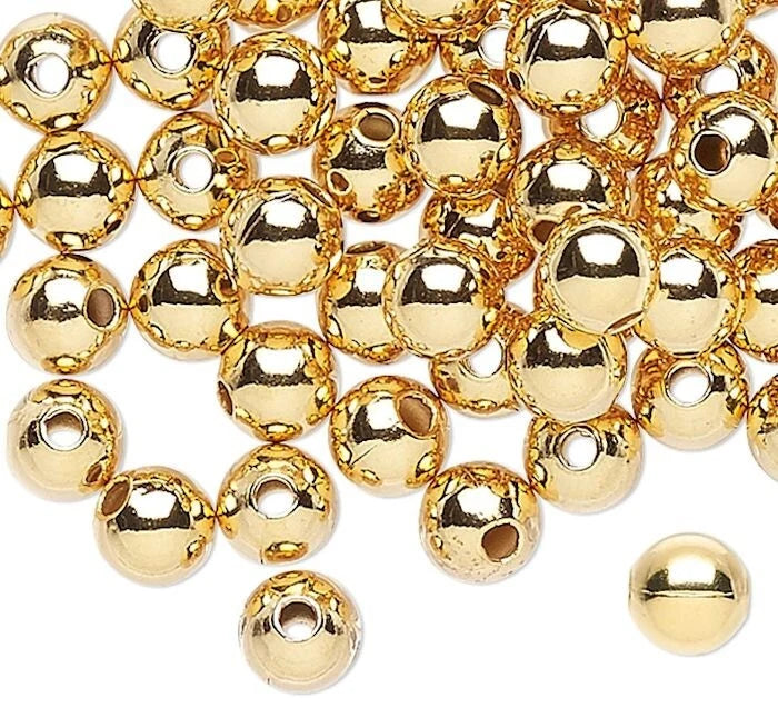 Gold Plated Brass Smooth Round Spacer Beads, 4mm, 144 pcs