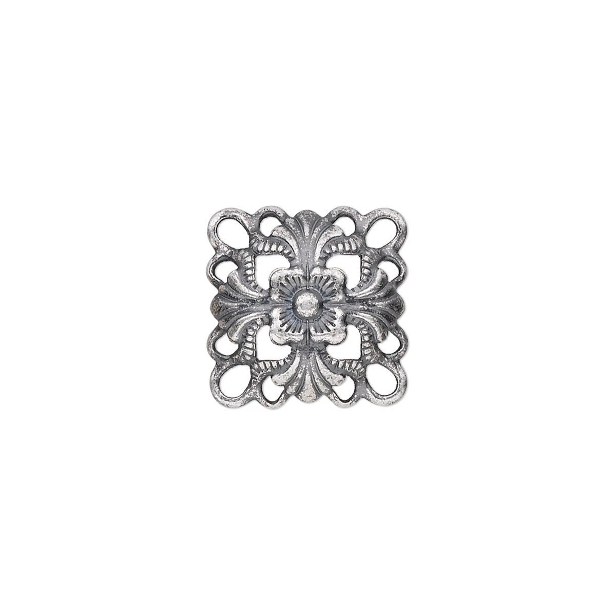 Antiqued Silver Plated Steel Domed Filigree Square Links, 15x15mm - 24 pcs