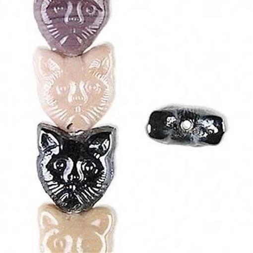 Pressed Glass Cat Face Beads, Multicolor, 15x13.5mm, 1 Strand (approx. 30 pcs)