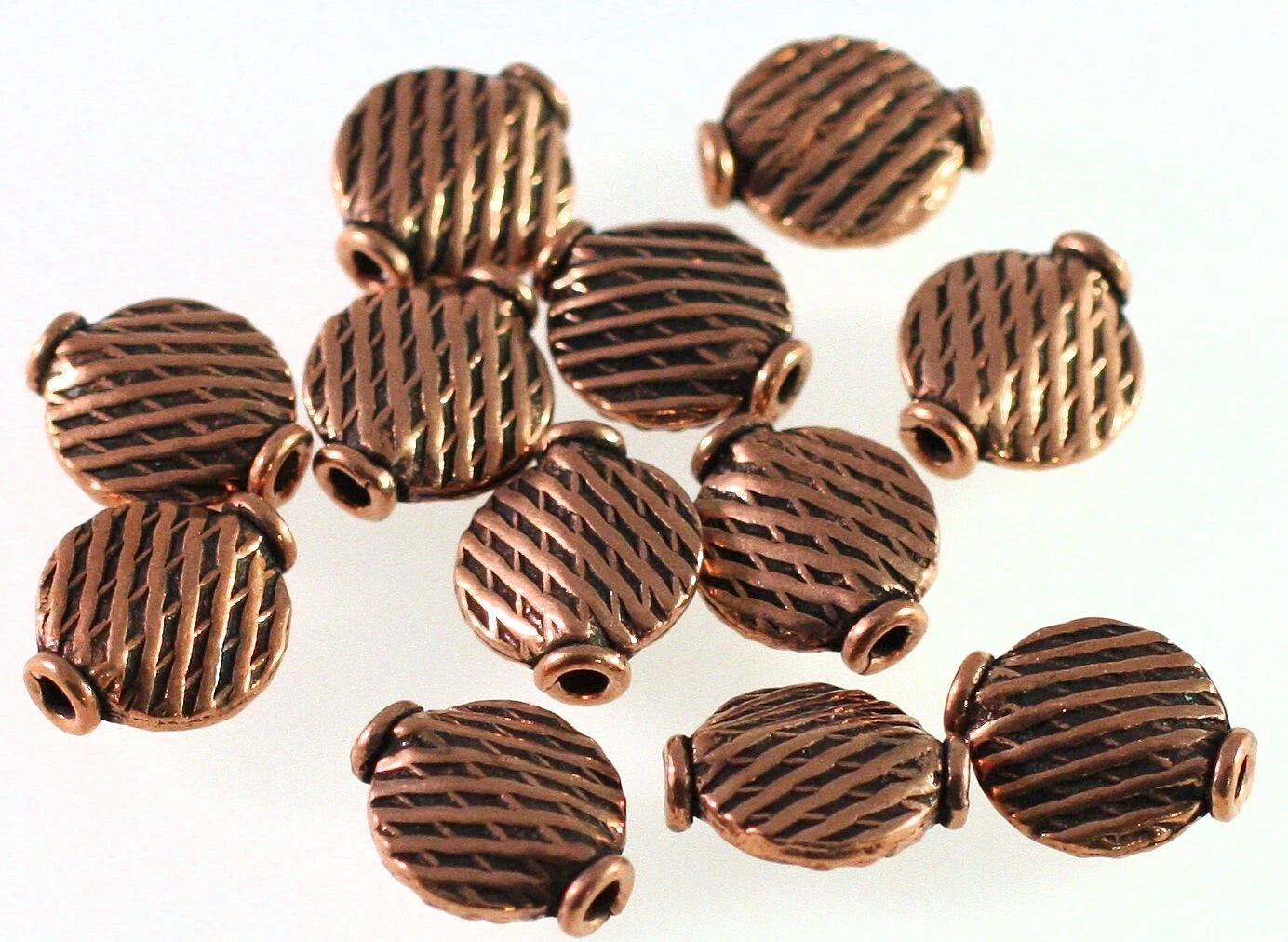 Antiqued Copper Textured Coin Beads, 10x12mm, 12 pcs