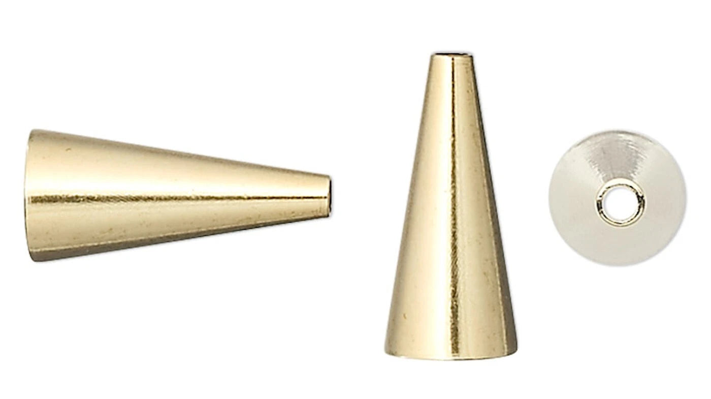 Gold Plated Brass Cone Bead Cap Terminators, 12x5mm, 10 pcs