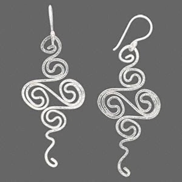 Sterling Silver Wire Work Fancy Swirl Earrings, 48x18mm, 1 Pair