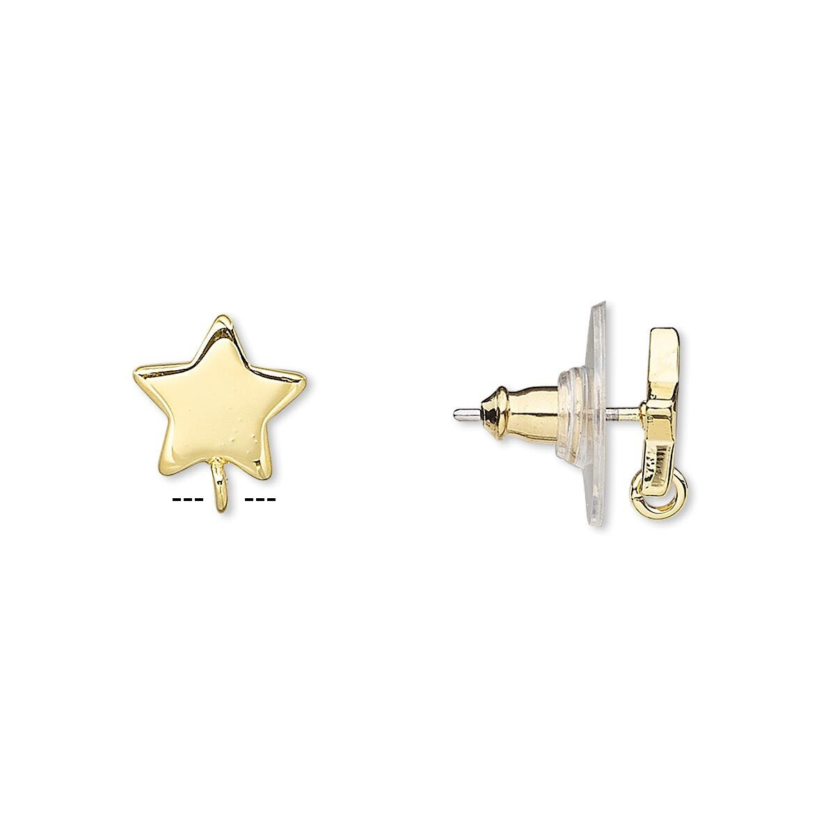 Gold Plated Steel 9mm Star Earring Posts with Closed Loop & Ear Nuts (2 Pair)