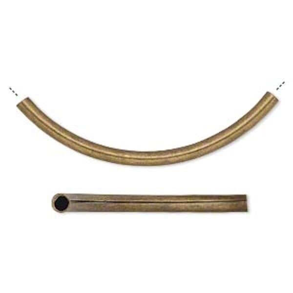 Brass 50x3mm Curved Tube Beads, Antiqued Gold Plated, 50 pcs