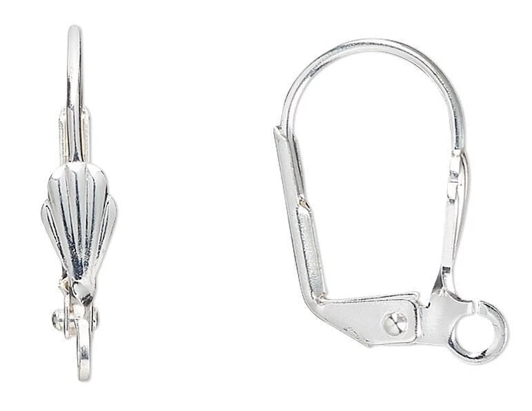 Silver-Plated Brass Shell Leverback Ear Wires with Open Loop, 18mm
