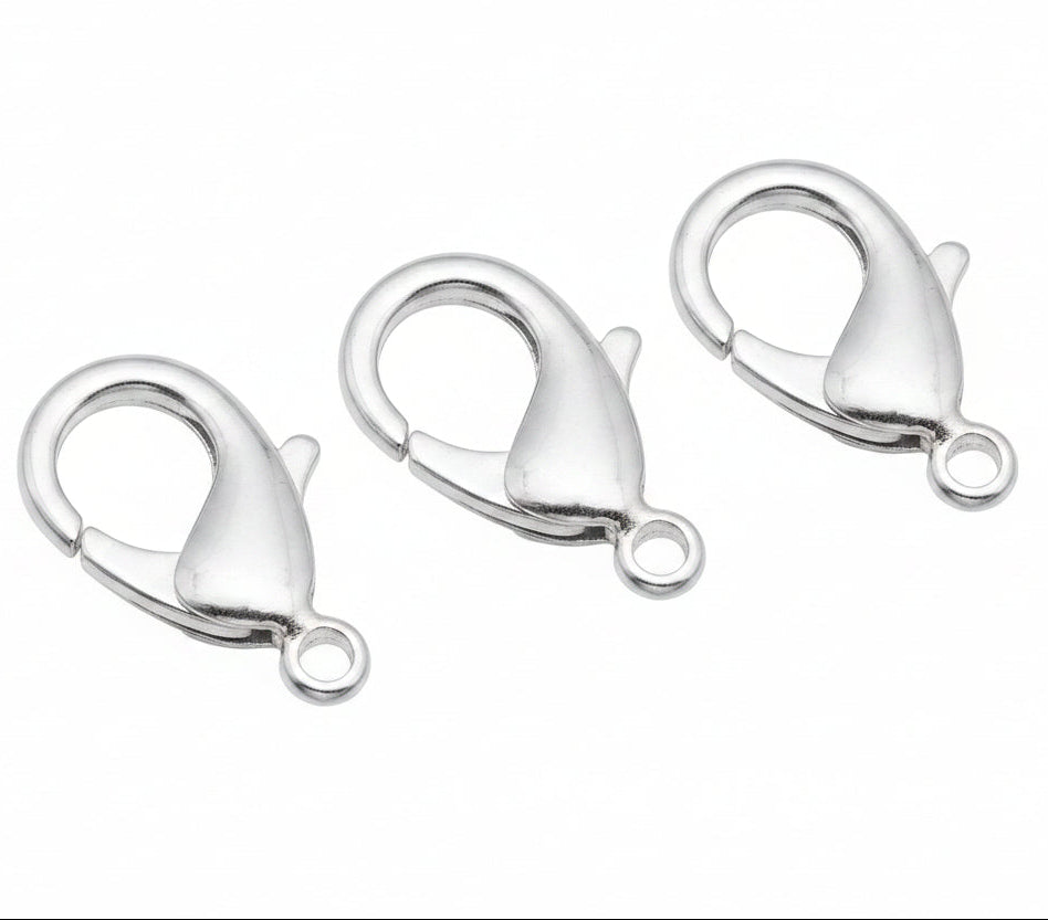 Silver Plated Brass Lobster Claw Clasps with Loop 13x22x5mm – 6 pcs