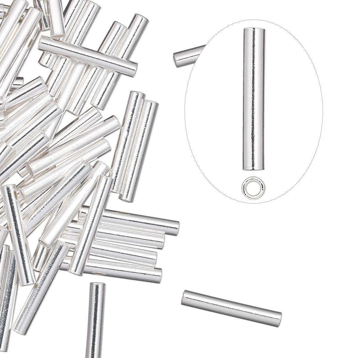 Sterling Silver Cut Tube Crimp Beads, 13x2mm, 10 pcs